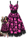 [Prévente] Robe évasée d’Halloween noire et rose à crânes, corset et tulle années 1950