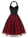 [Prévente] Robe rouge et noire d’Halloween dos nu Halter en tulle à chauves-souris et nœud années 1950