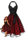 [Prévente] Robe rouge et noire d’Halloween dos nu Halter en tulle à chauves-souris et nœud années 1950