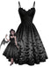 [Prévente] Robe gothique noire évasée à chauves-souris et fines bretelles années 1950