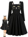 [Prévente] Ensemble robe noire à col carré et accessoires chat années 1950
