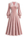 [Prévente] Robe rose en velours à col en dentelle et manches longues Années 1930 - 2