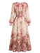 Robe rose en mousseline florale à manches lanternes années 1970