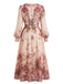 Robe rose en mousseline florale à manches lanternes années 1970