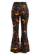 Pantalon noir évasé à imprimé citrouille Jack-o’-lantern d’Halloween années 1960