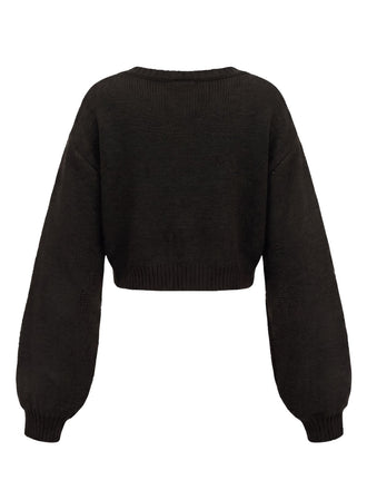 Cardigan court en maille brodée soleil et étoiles années 1960