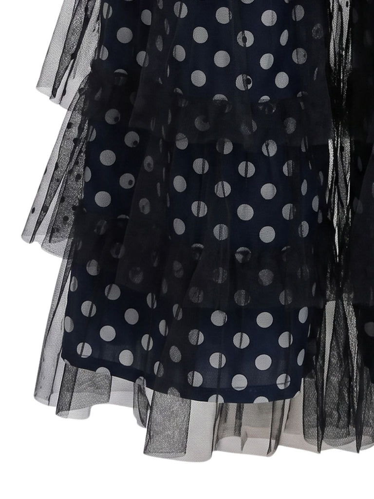 Pantalon noir en tulle à pois et volants étagés années 1960