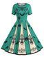 [Prévente] Robe Steampunk Turquoise Citrouille Corbeau Halloween années 1950