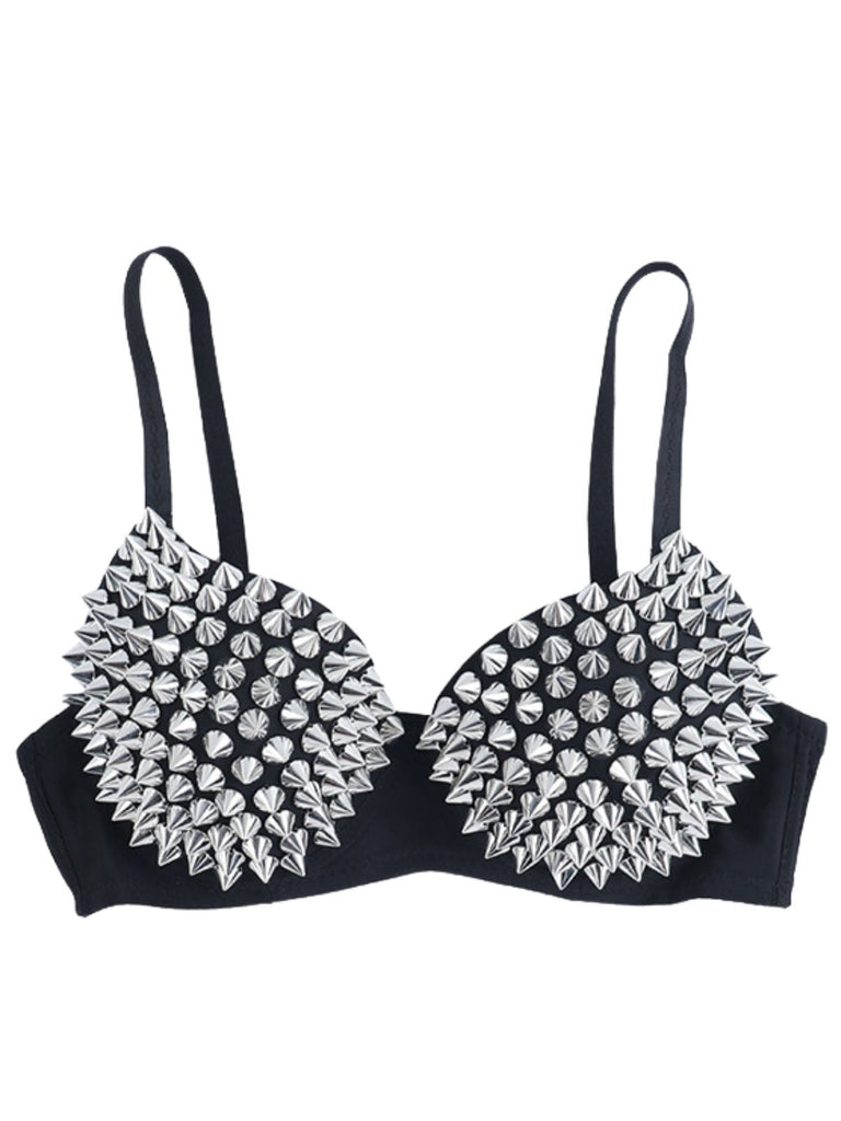 Lingerie soutien-gorge noire à rivets et bretelles réglables années 1960