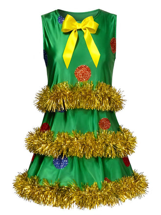 Robe trapèze sans manches verte effet guirlande de Noël années 70