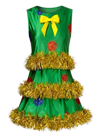Robe trapèze sans manches verte effet guirlande de Noël années 70