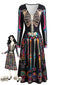 Robe midi à imprimé crânes squelettes et fleurs années 1940