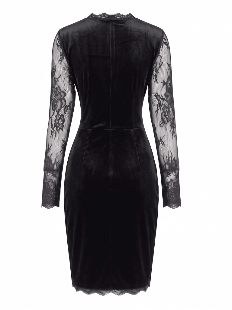 Robe moulante en velours à manches en dentelle Années 1960 - 5