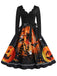 Robe évasée orange d’Halloween à col pétale et manches longues années 1950
