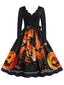 Robe évasée orange manches longues et col pétales pour Halloween années 1950