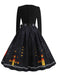 Robe évasée orange d’Halloween à col pétale et manches longues années 1950