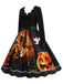 Robe évasée orange d’Halloween à col pétale et manches longues années 1950