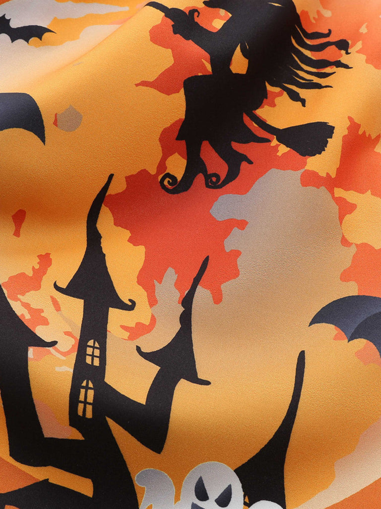 Robe évasée orange d’Halloween à col pétale et manches longues années 1950