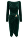 Robe moulante en velours à col drapé et taille drapée froncée Années 1960 - 2