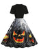 Robe évasée d’Halloween à imprimé toiles d’araignée et citrouilles années 1950