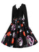 Robe noire d’Halloween à col pétale et manches longues années 1950