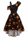 [Prévente] Robe noire d’Halloween asymétrique à citrouilles et chauves-souris années 1950