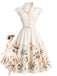 [Prévente] Robe blanche fleurie à revers, col V et mancherons années 1950 - 1