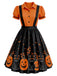 [Prévente] Robe évasée d’Halloween à imprimé citrouilles et effet faux deux-pièces années 1950
