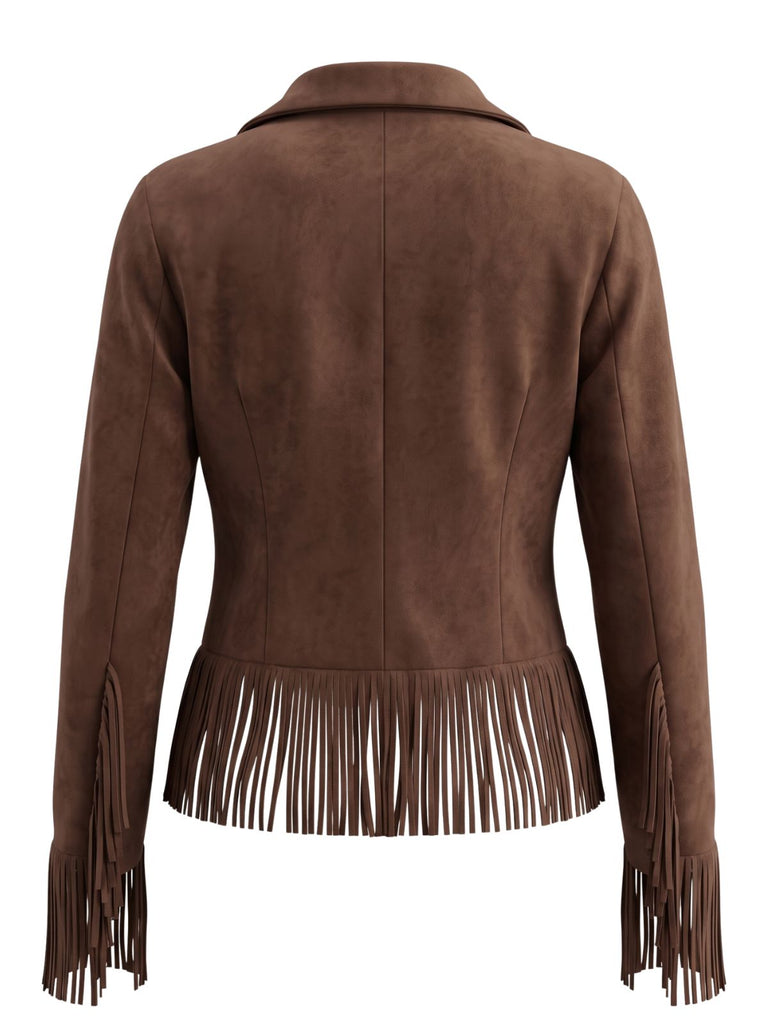 Veste western marron à franges en suédine années 1970