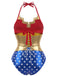 Body de costume inspiré de Wonder Woman à col dos nu années 1960