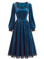 Robe longue velours manches longues encolure carrée et bordure dentelle années 1970