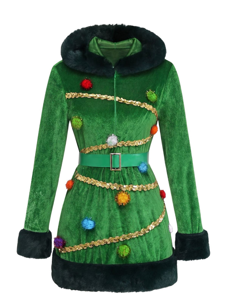 Robe verte à capuche en forme de sapin de Noël Années 1950 - 2