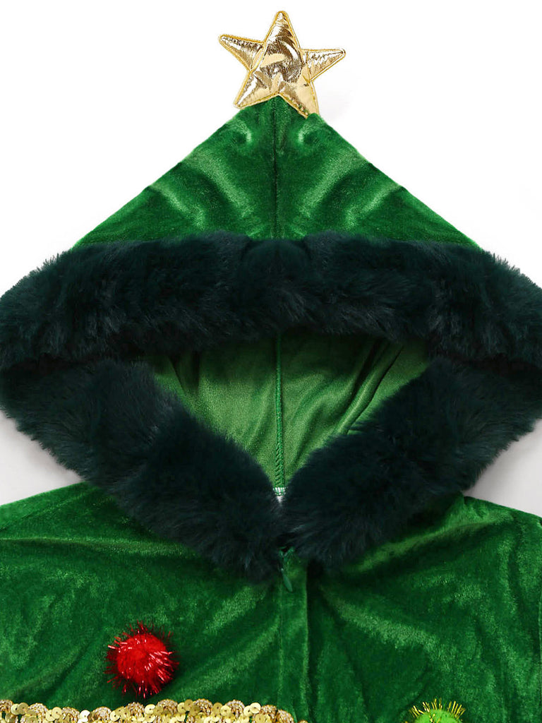 Robe verte à capuche en forme de sapin de Noël Années 1950 - 4