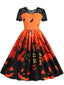 Robe évasée dentelle motif Halloween années 50