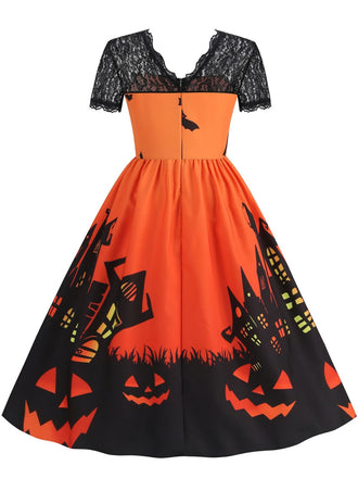 Robe évasée en dentelle à imprimé Halloween années 1950