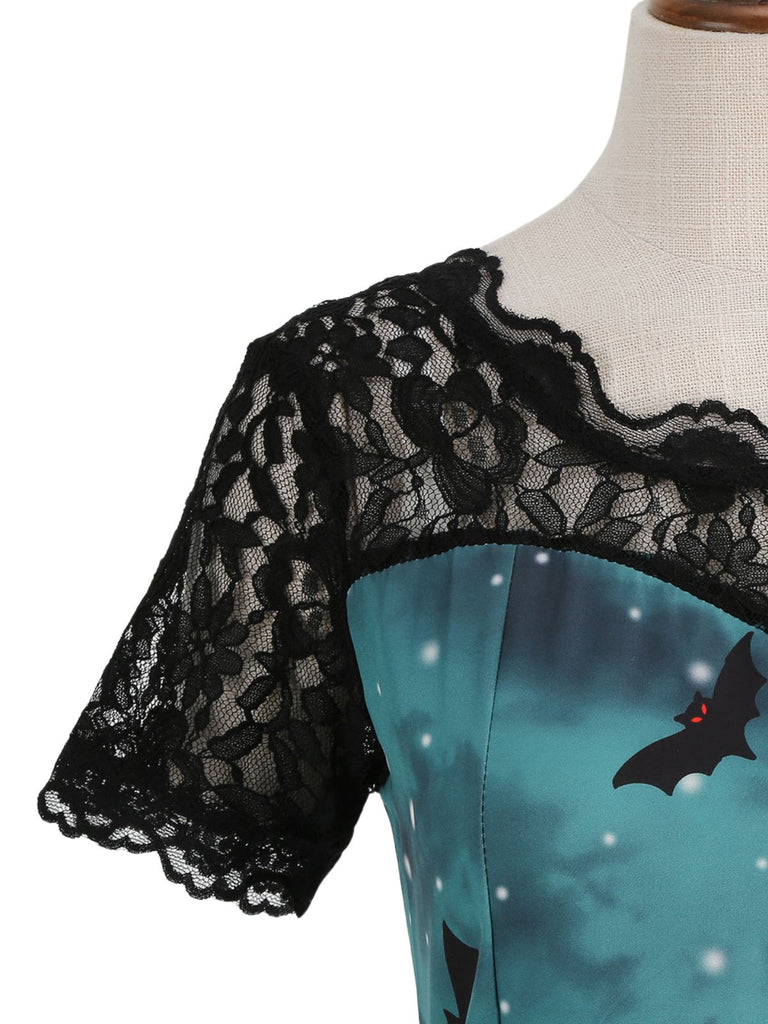 Robe évasée en dentelle à imprimé Halloween années 1950