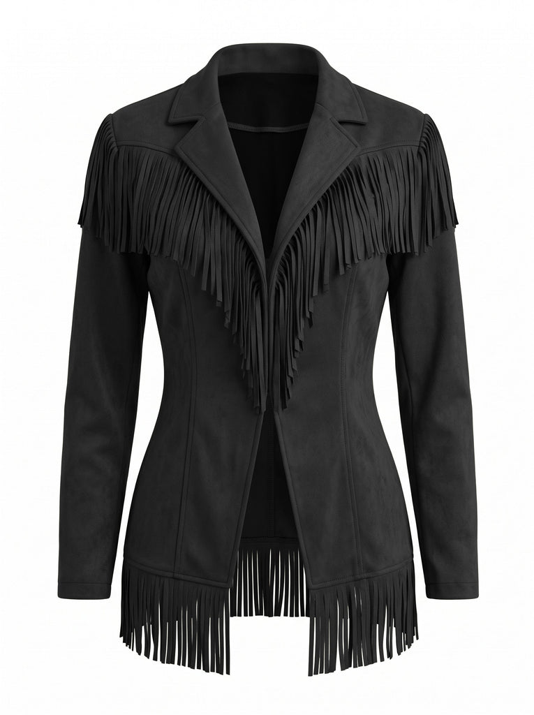 Veste à franges en suédine, col cranté et manches longues années 1950 - 3