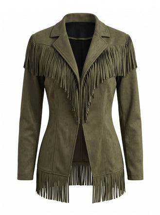 Veste à franges en suédine, col cranté et manches longues années 1950 - 1