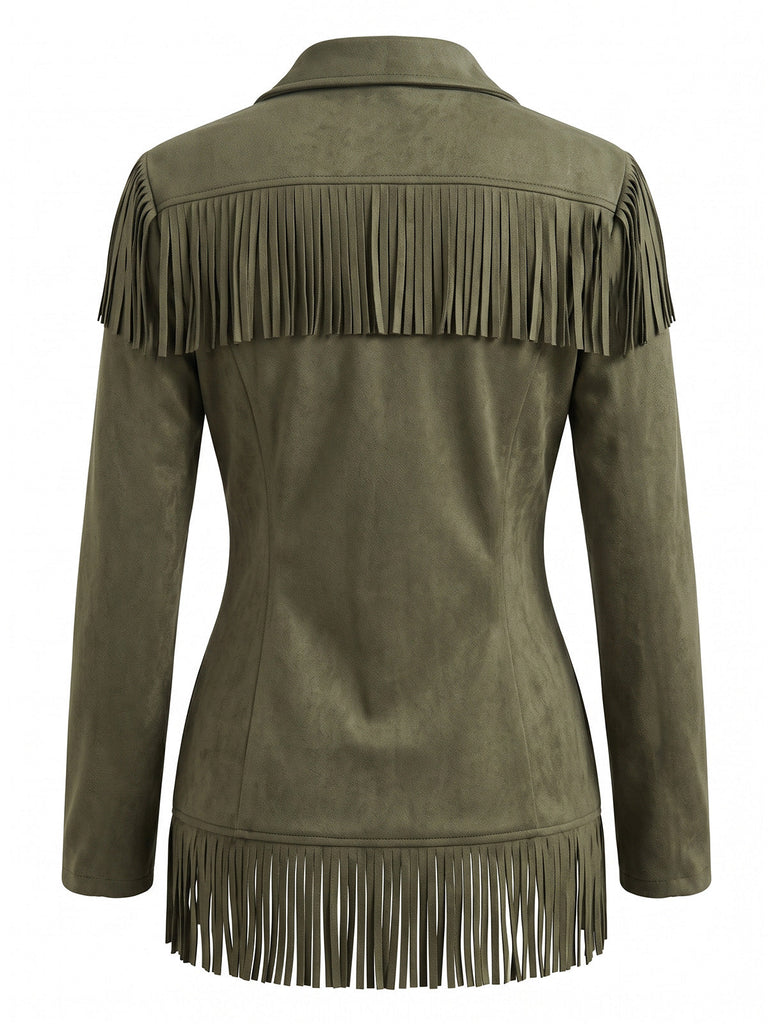 Veste à franges en suédine, col cranté et manches longues années 1950 - 2