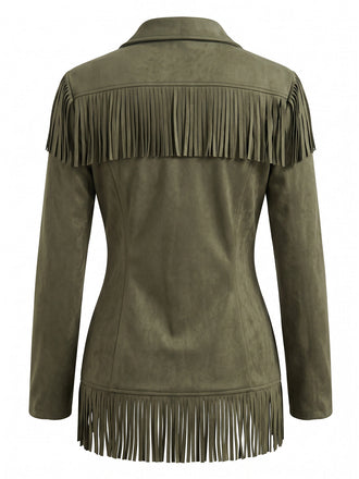 Veste à franges en suédine, col cranté et manches longues années 1950 - 2