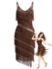 Robe de cocktail à sequins, franges et fines bretelles Années 1920 - 1