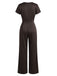 Combinaison marron foncé en satin à col drapé et jambes larges années 1950