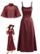 Ensemble robe à fines bretelles et châle en satin uni lie-de-vin Années 1940 - 1