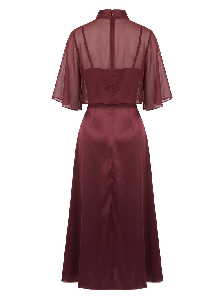 Ensemble robe à fines bretelles et châle en satin uni lie-de-vin Années 1940 - 5