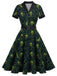 [Prévente] Robe évasée verte et noire d’Halloween à squelettes années 1950