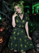 [Prévente] Robe évasée verte et noire d’Halloween à squelettes années 1950
