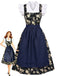 Ensemble 3PCS top court à manches volantées, robe florale et tablier années 1950
