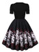 Robe trapèze noire à imprimé papillons et manches bouffantes années 1940 - 3
