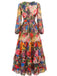 Robe longue florale à étages, col V et manches longues Années 1930 - 6