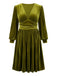 [Grande Taille] Robe vert militaire en velours uni à col V Années 1950 - 2